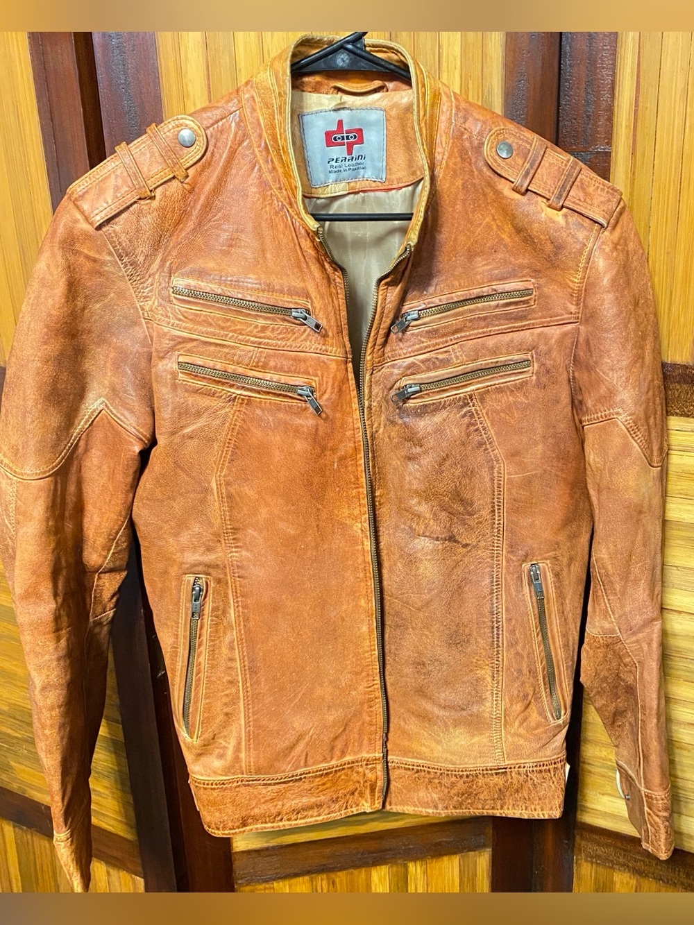 Men's Genuine Sheep Skin Leather Fashion Jacket 4 Zipped Chest Pocket Racer